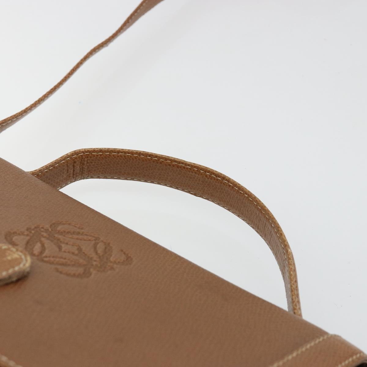 LOEWE Anagram Shoulder Bag Leather 2way Brown Gold Auth 186112