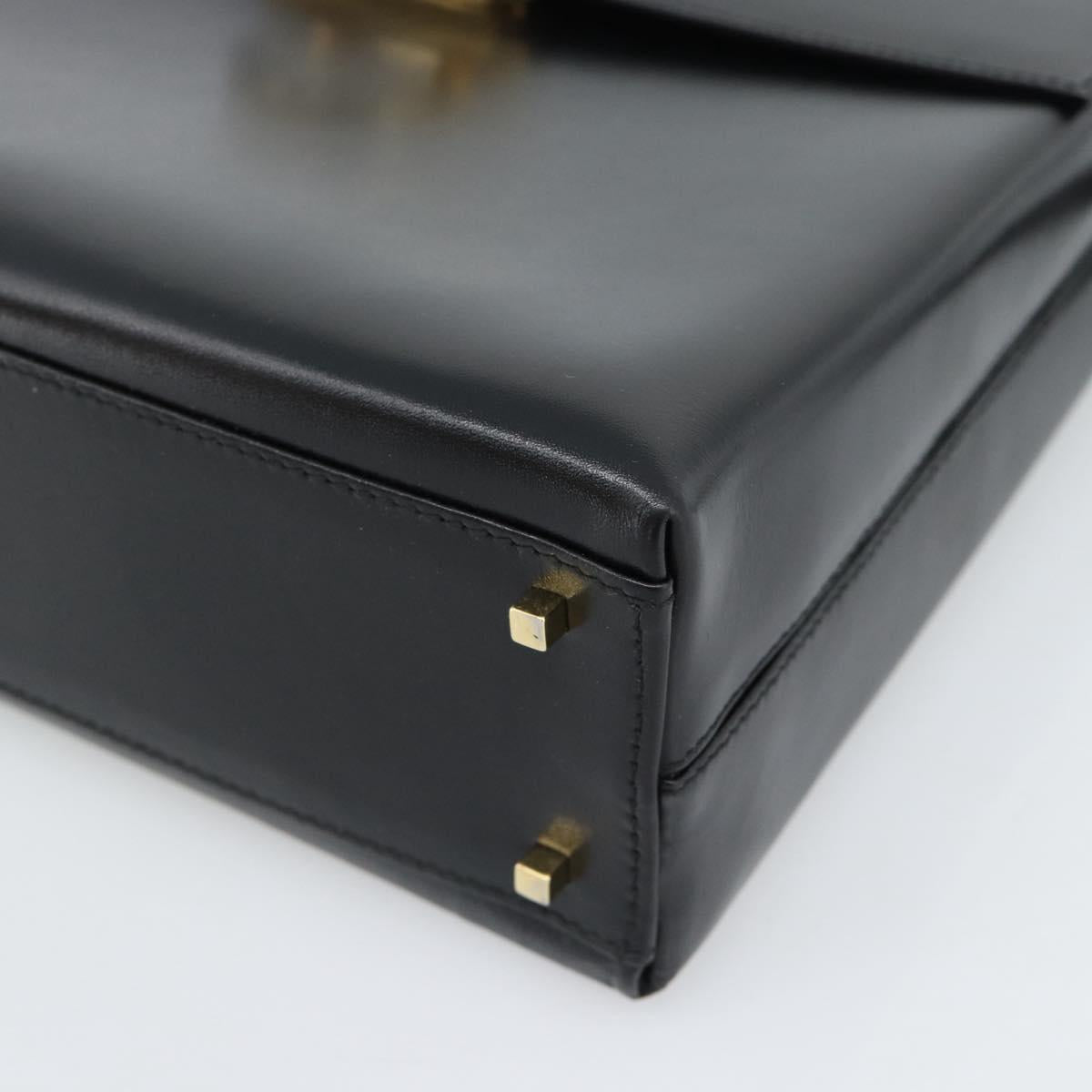 Salvatore Ferragamo Gancini Hand Bag Leather 2way Black Gold Auth 186113V