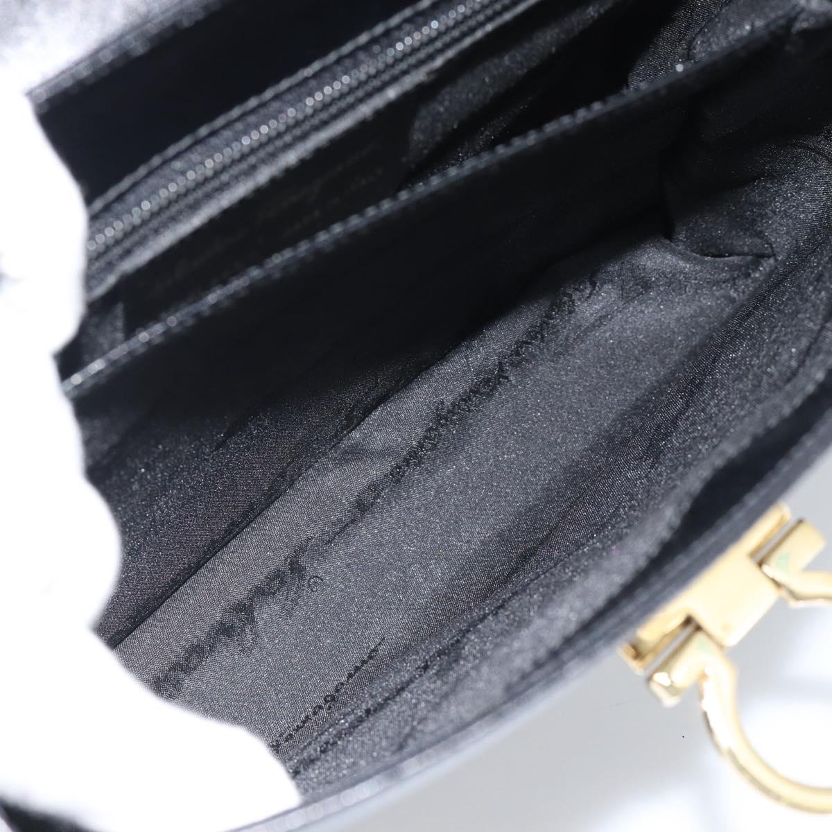 Salvatore Ferragamo Gancini Hand Bag Leather 2way Black Gold Auth 186113V