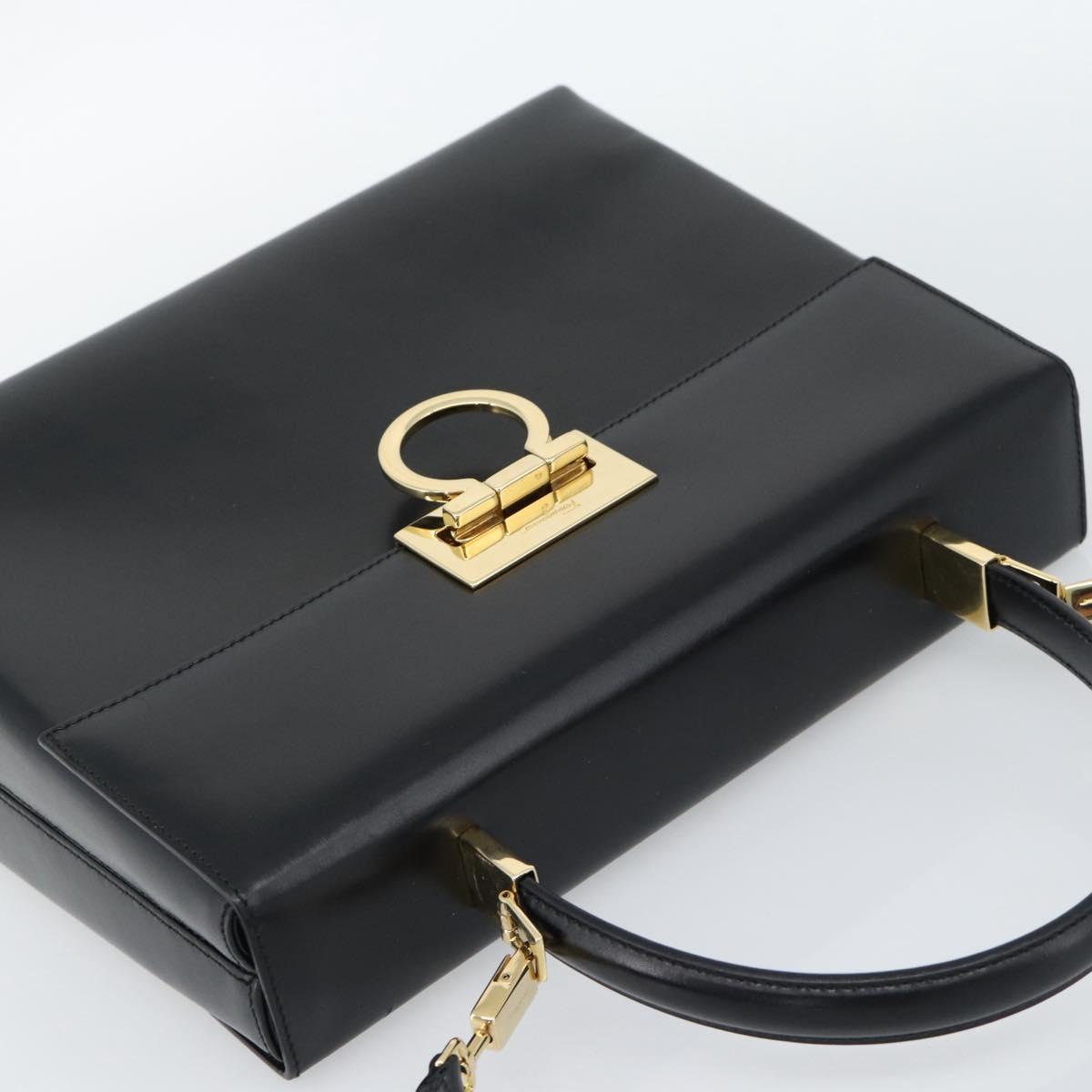 Salvatore Ferragamo Gancini Hand Bag Leather 2way Black Gold Auth 186113V