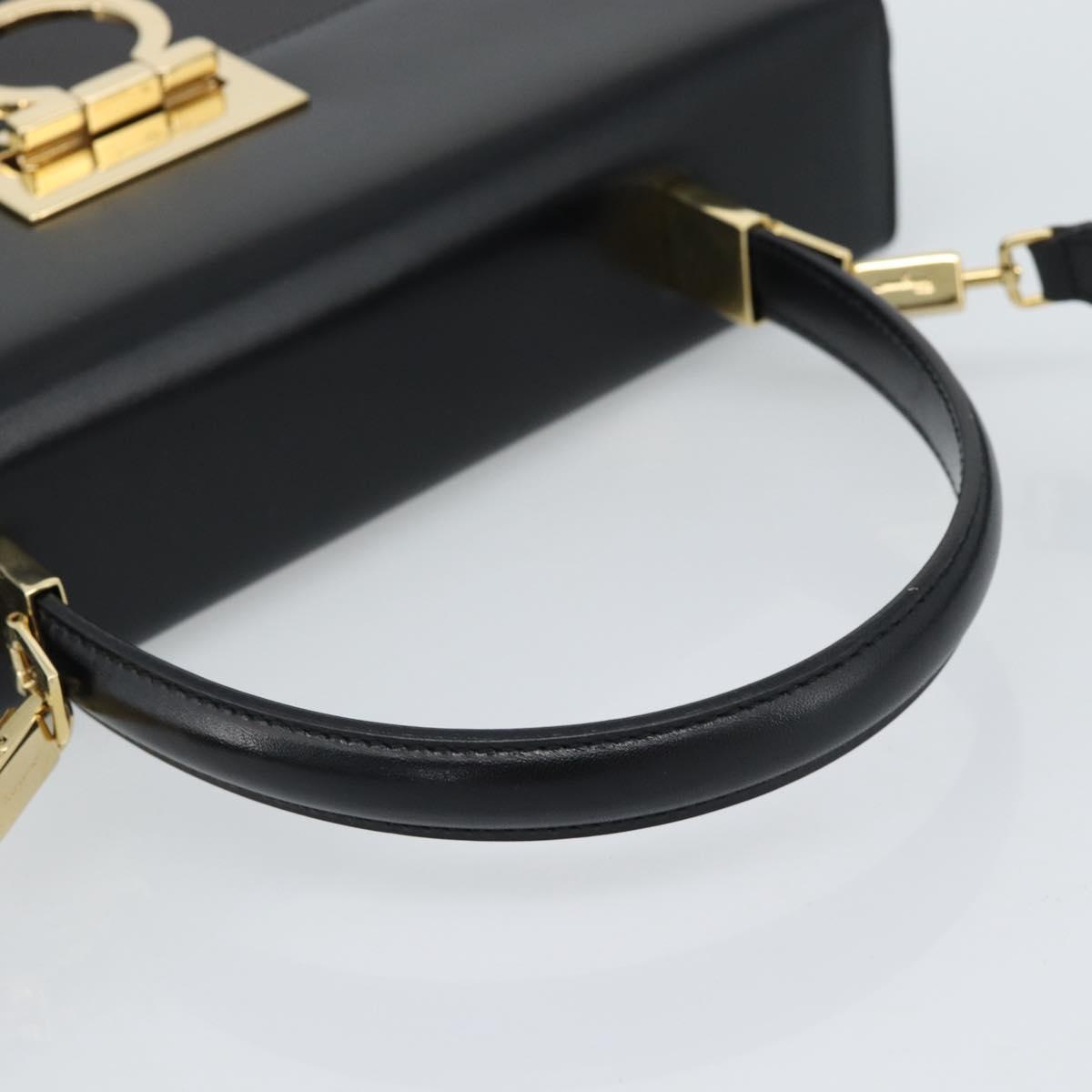 Salvatore Ferragamo Gancini Hand Bag Leather 2way Black Gold Auth 186113V