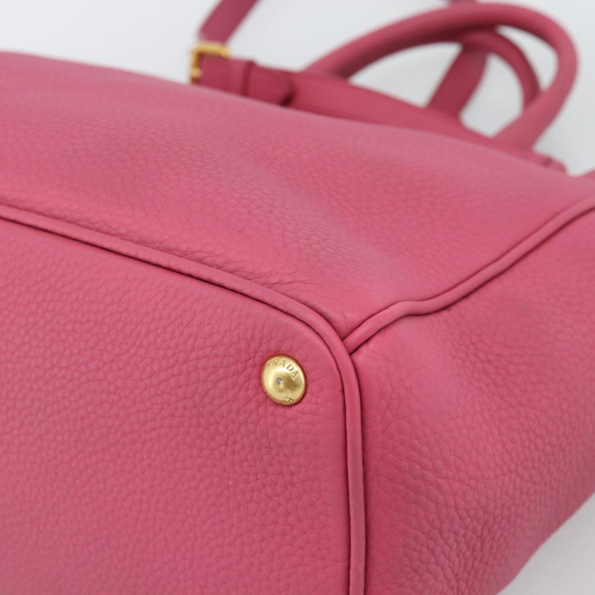 PRADA Hand Bag Vittero Dino Leather 2way Pink Gold Auth 186115A