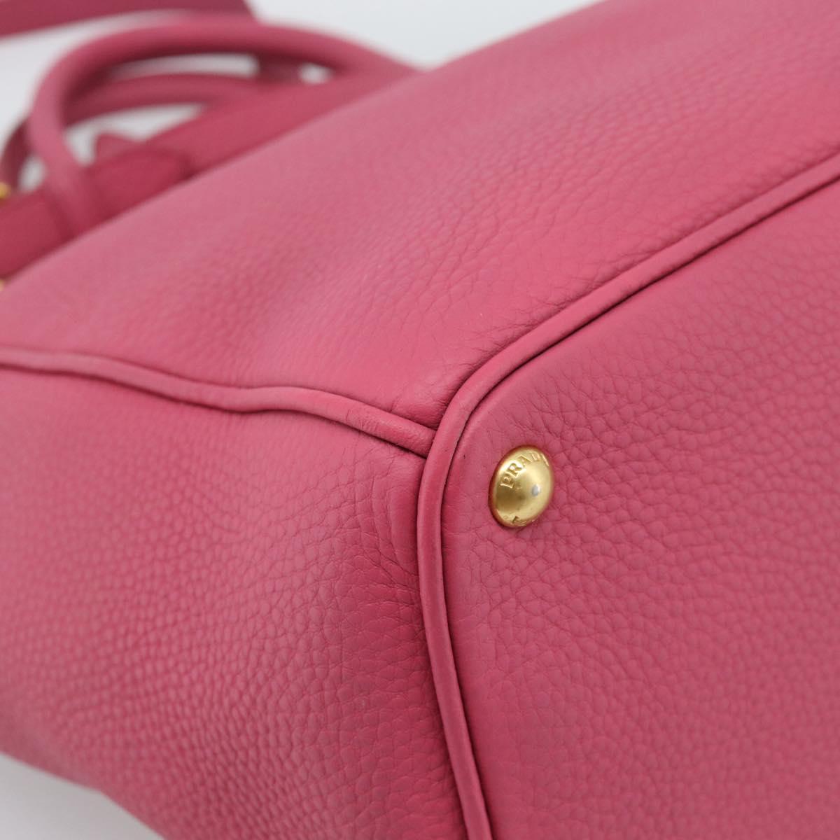 PRADA Hand Bag Vittero Dino Leather 2way Pink Gold Auth 186115A