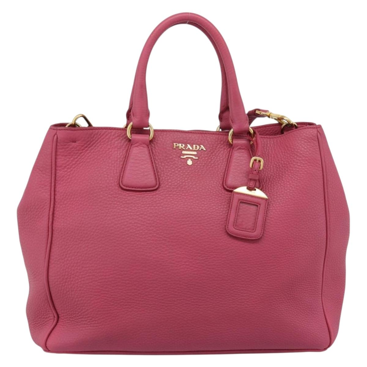 PRADA Hand Bag Vittero Dino Leather 2way Pink Gold Auth 186115A