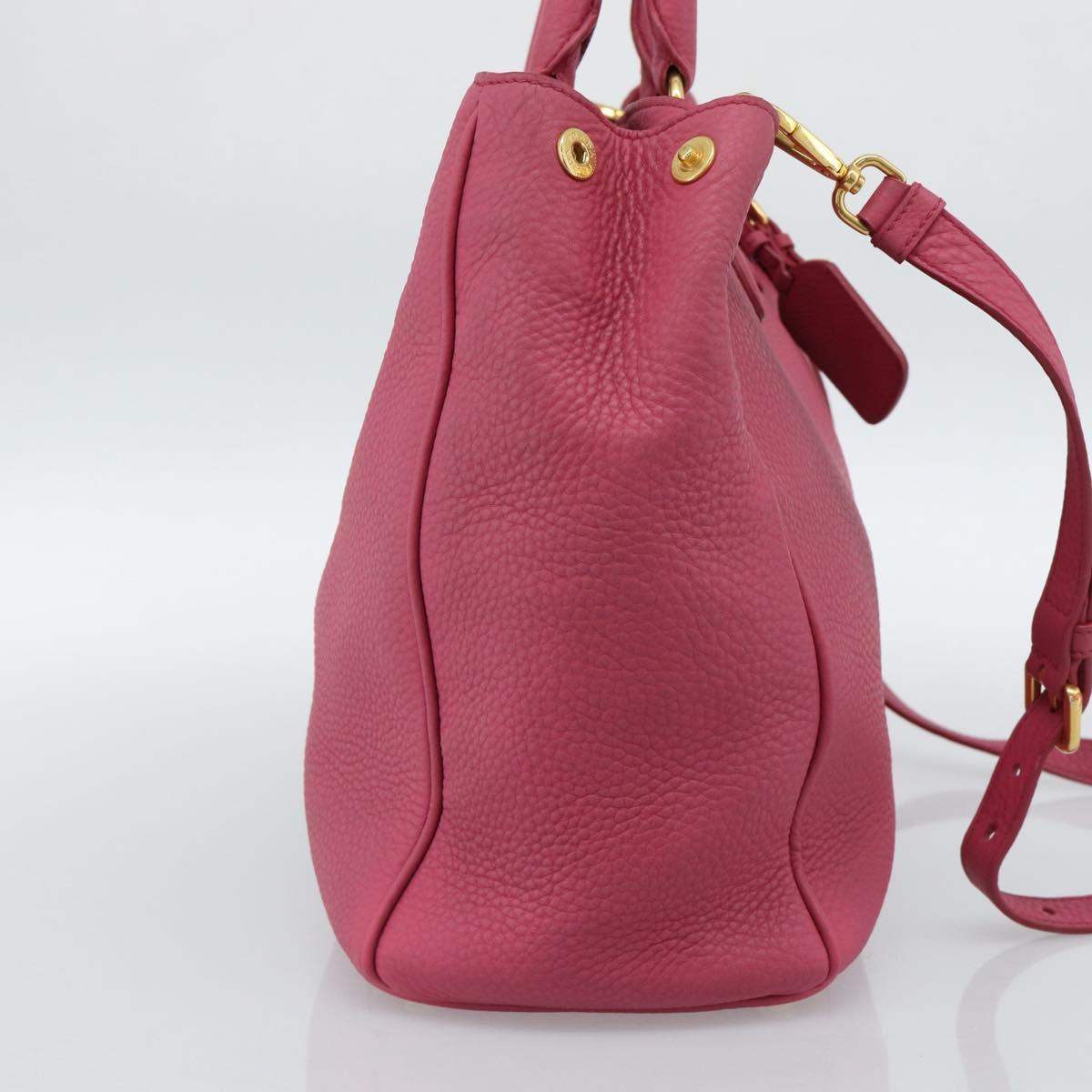 PRADA Hand Bag Vittero Dino Leather 2way Pink Gold Auth 186115A
