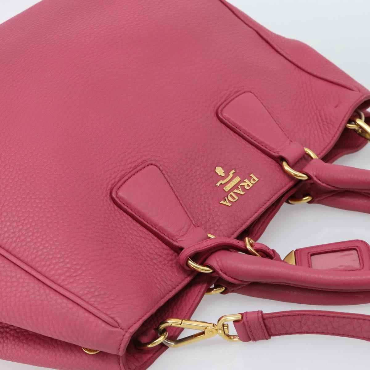 PRADA Hand Bag Vittero Dino Leather 2way Pink Gold Auth 186115A
