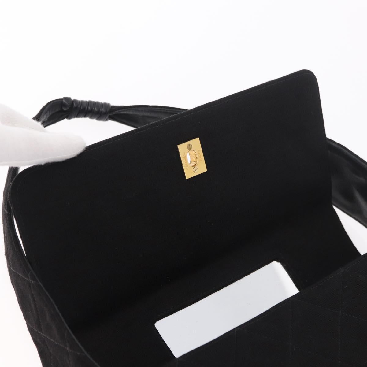 CHANEL Matelasse Shoulder Bag Cotton Black Gold CC Auth 186116V
