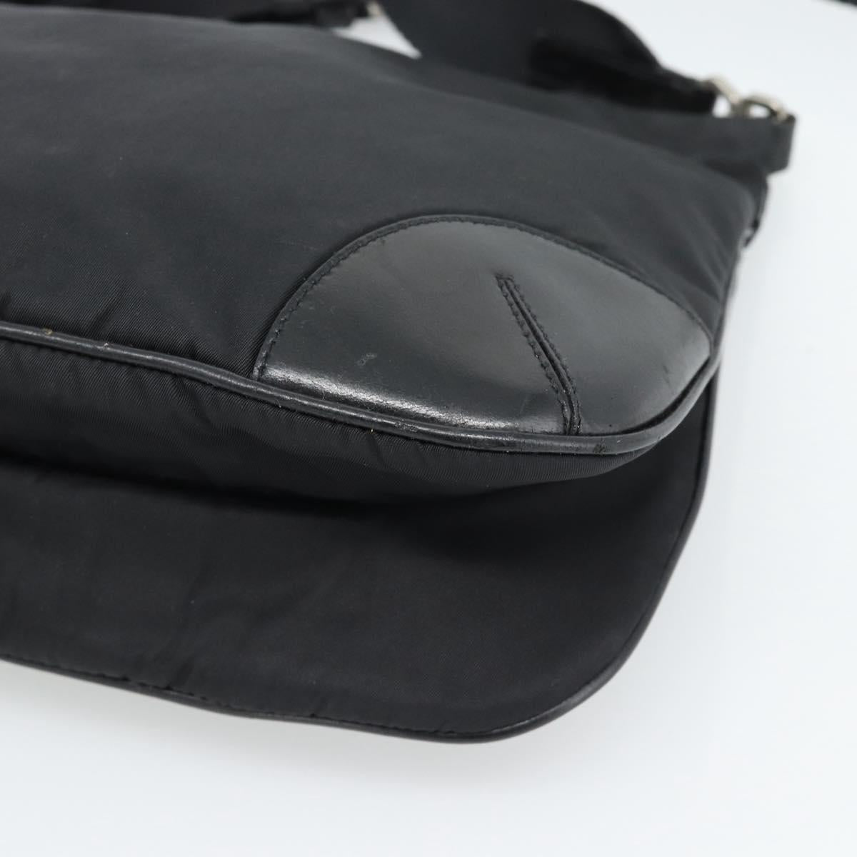 PRADA Shoulder Bag Nylon Black Silver Auth 186118