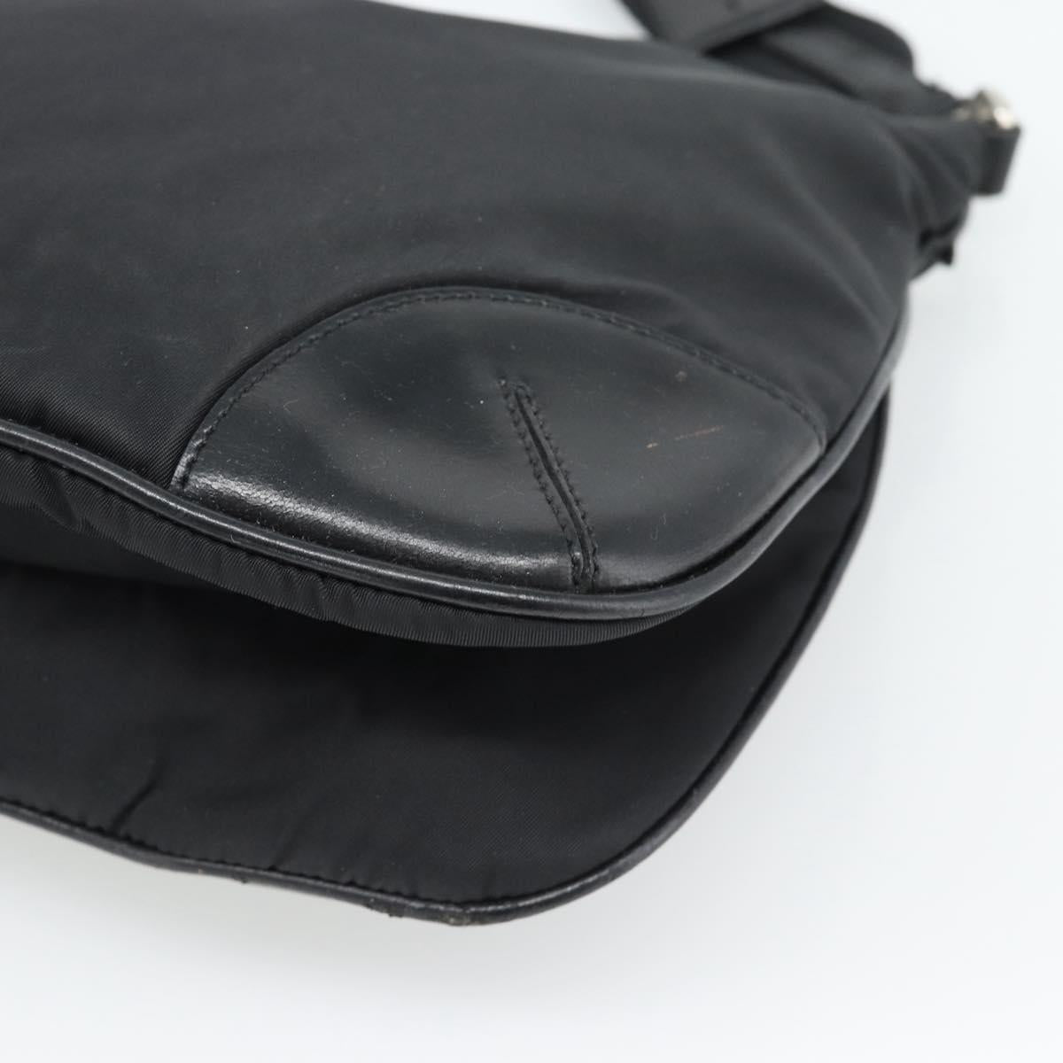 PRADA Shoulder Bag Nylon Black Silver Auth 186118
