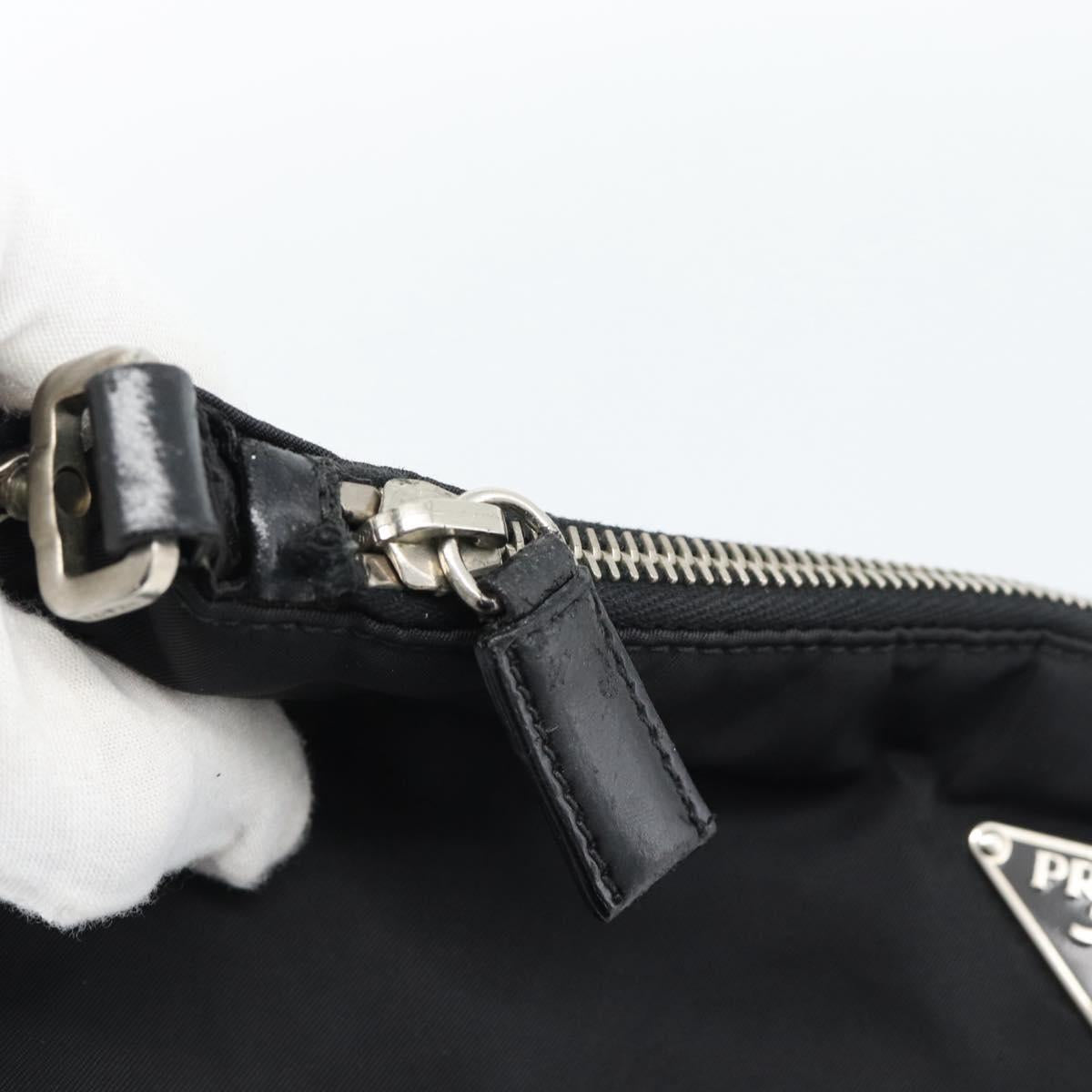 PRADA Shoulder Bag Nylon Black Silver Auth 186118