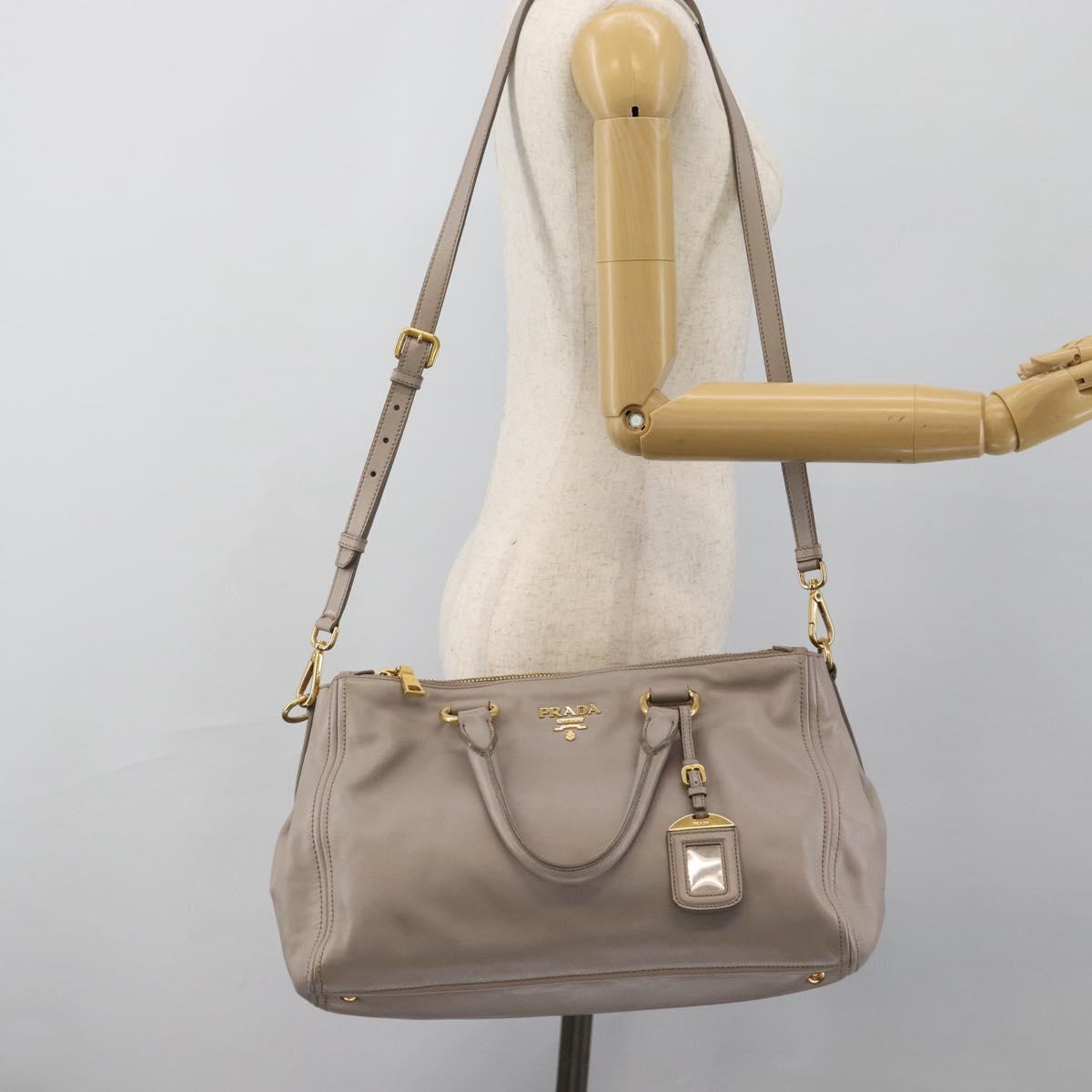 PRADA Galleria Hand Bag Leather 2way Gray Gold Auth 186121V