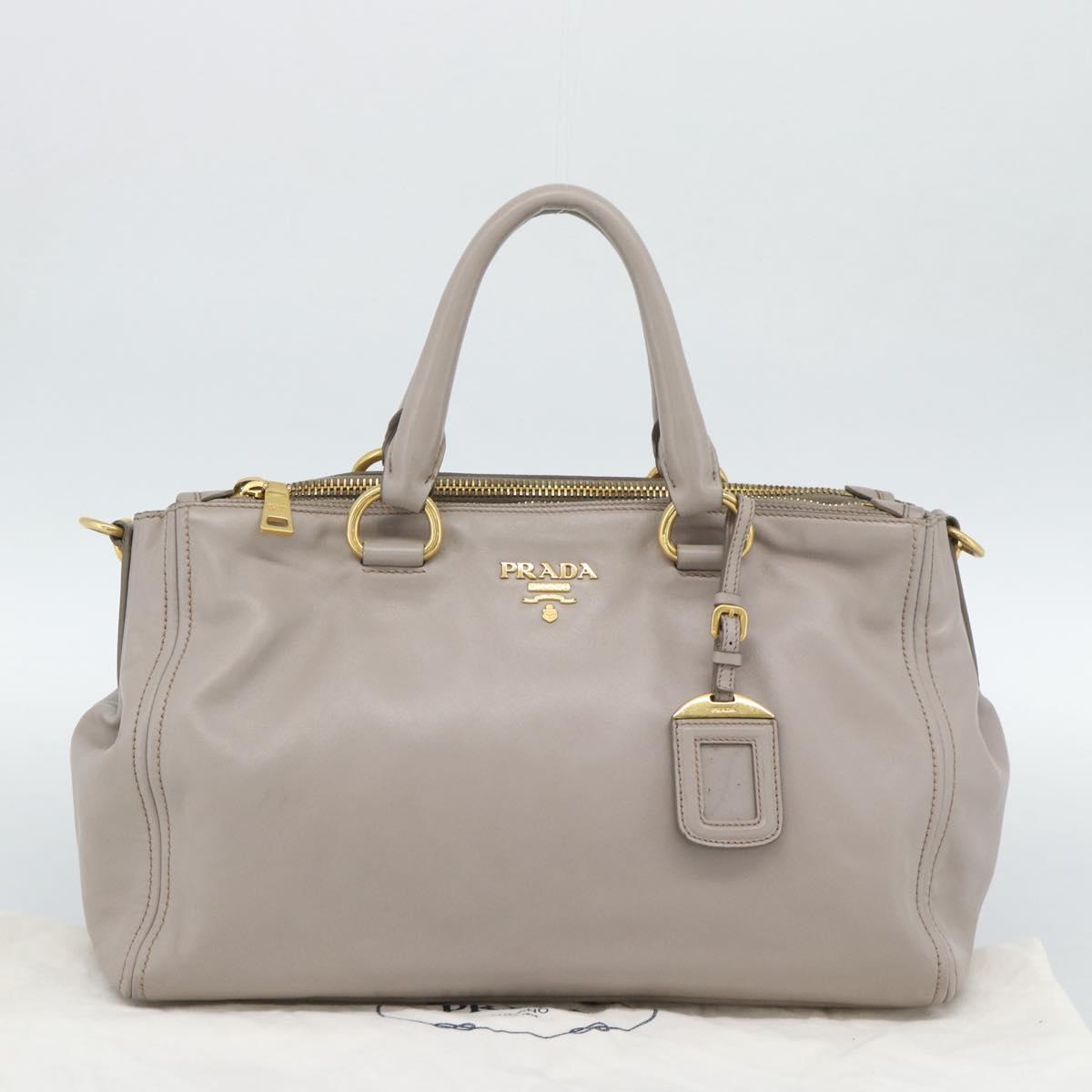 PRADA Galleria Hand Bag Leather 2way Gray Gold Auth 186121V