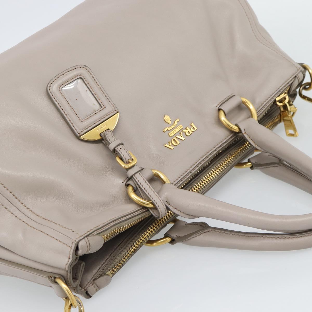 PRADA Galleria Hand Bag Leather 2way Gray Gold Auth 186121V