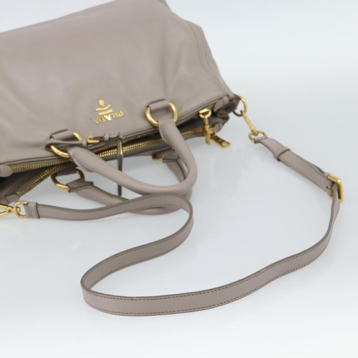 PRADA Galleria Hand Bag Leather 2way Gray Gold Auth 186121V
