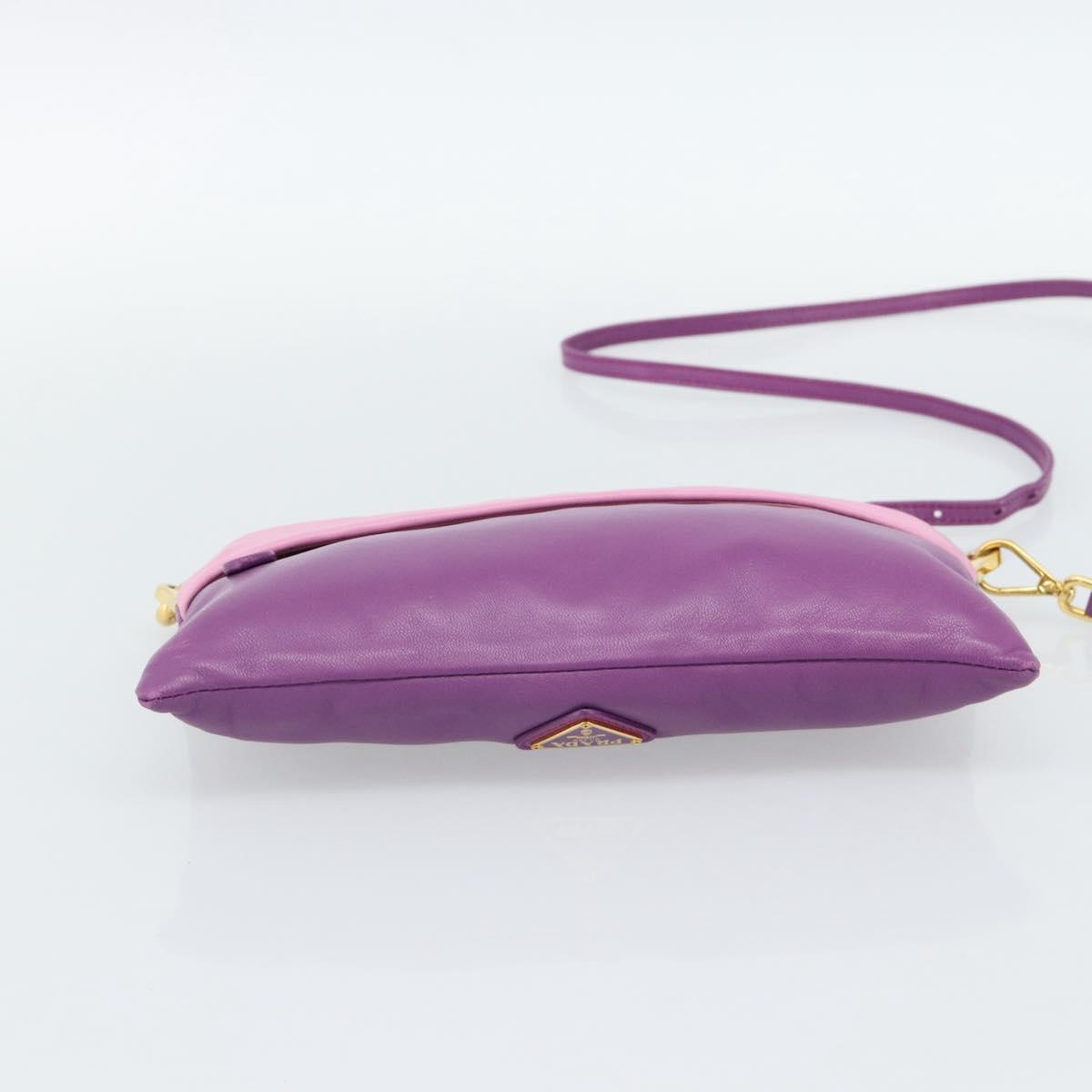 PRADA Shoulder Bag Leather Purple Gold Auth 186122A