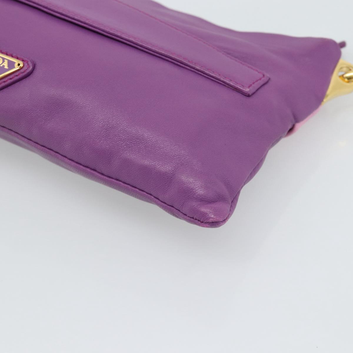 PRADA Shoulder Bag Leather Purple Gold Auth 186122A