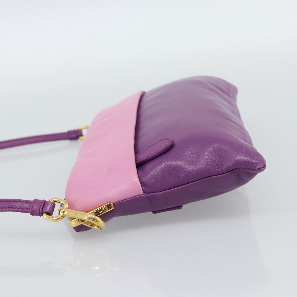 PRADA Shoulder Bag Leather Purple Gold Auth 186122A