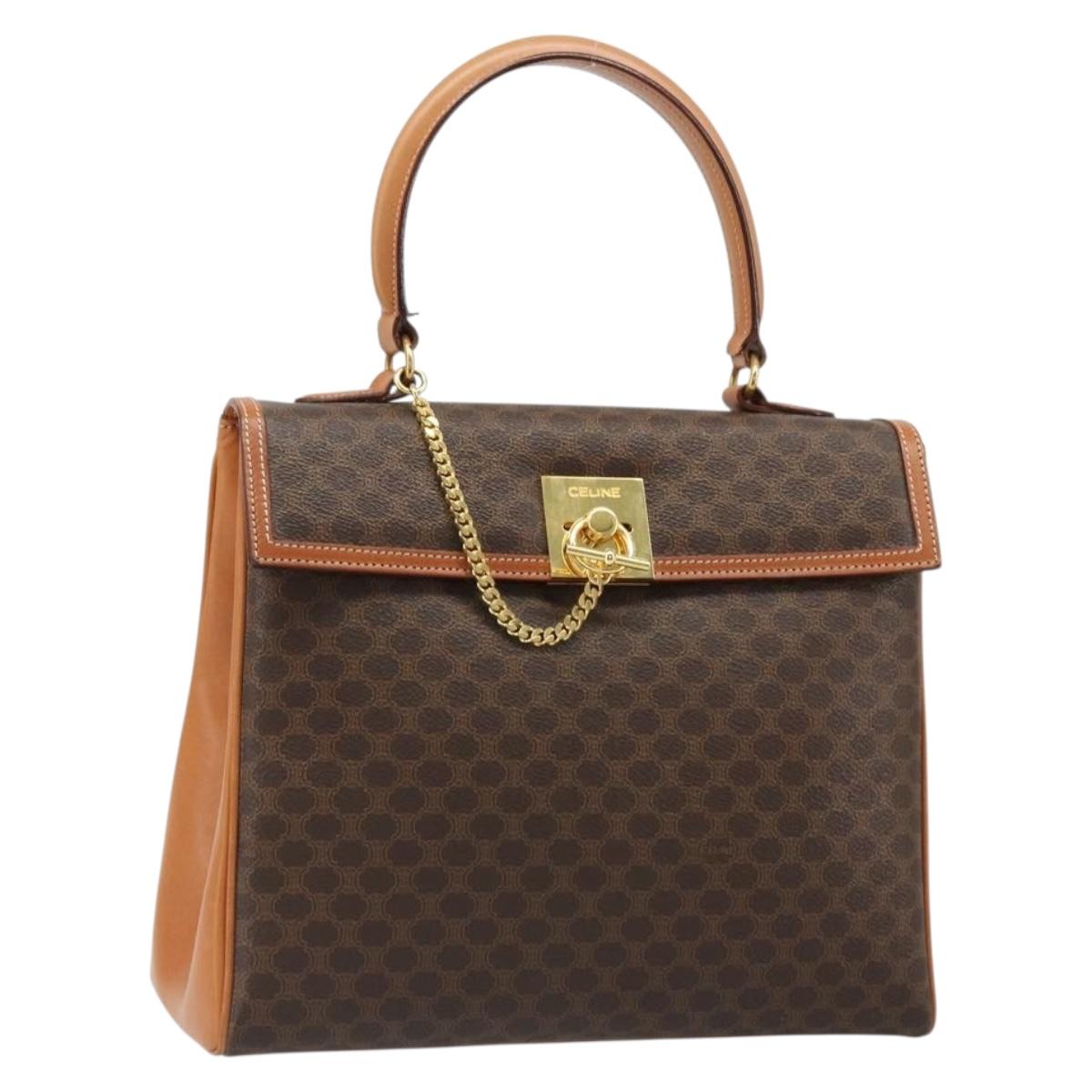 CELINE Macadam Canvas Boston Bag PVC Leather Brown Gold Auth 186123V