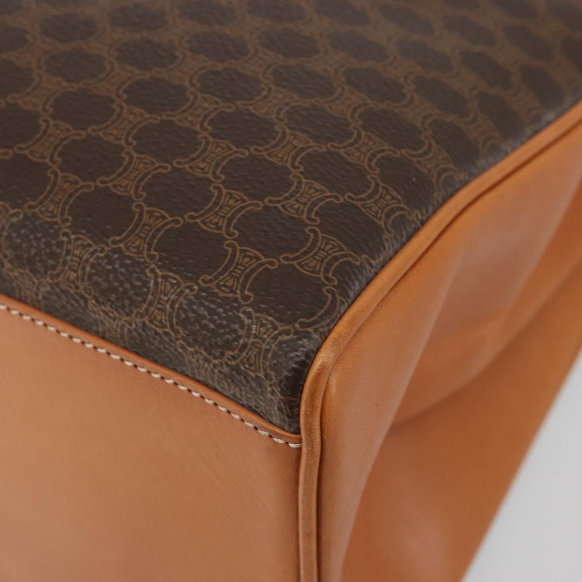 CELINE Macadam Canvas Boston Bag PVC Leather Brown Gold Auth 186123V