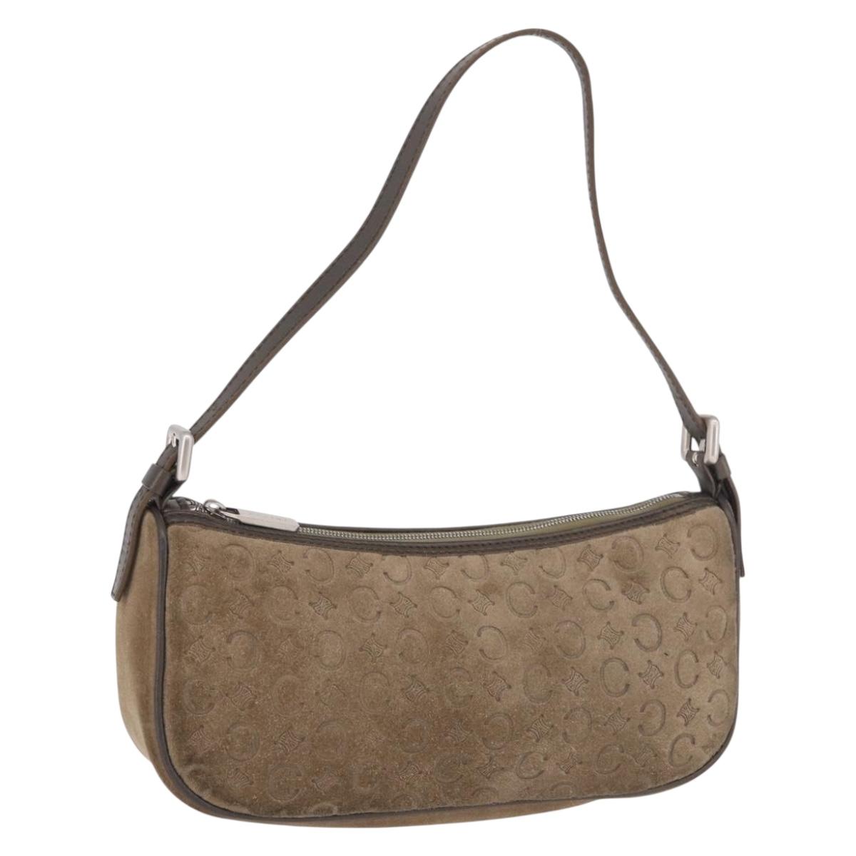 CELINE C Macadam Canvas Accessory Pouch Gray Silver Auth 186124A