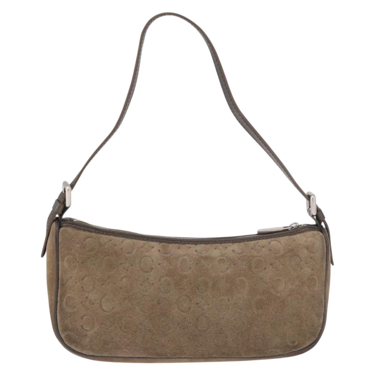 CELINE C Macadam Canvas Accessory Pouch Gray Silver Auth 186124A