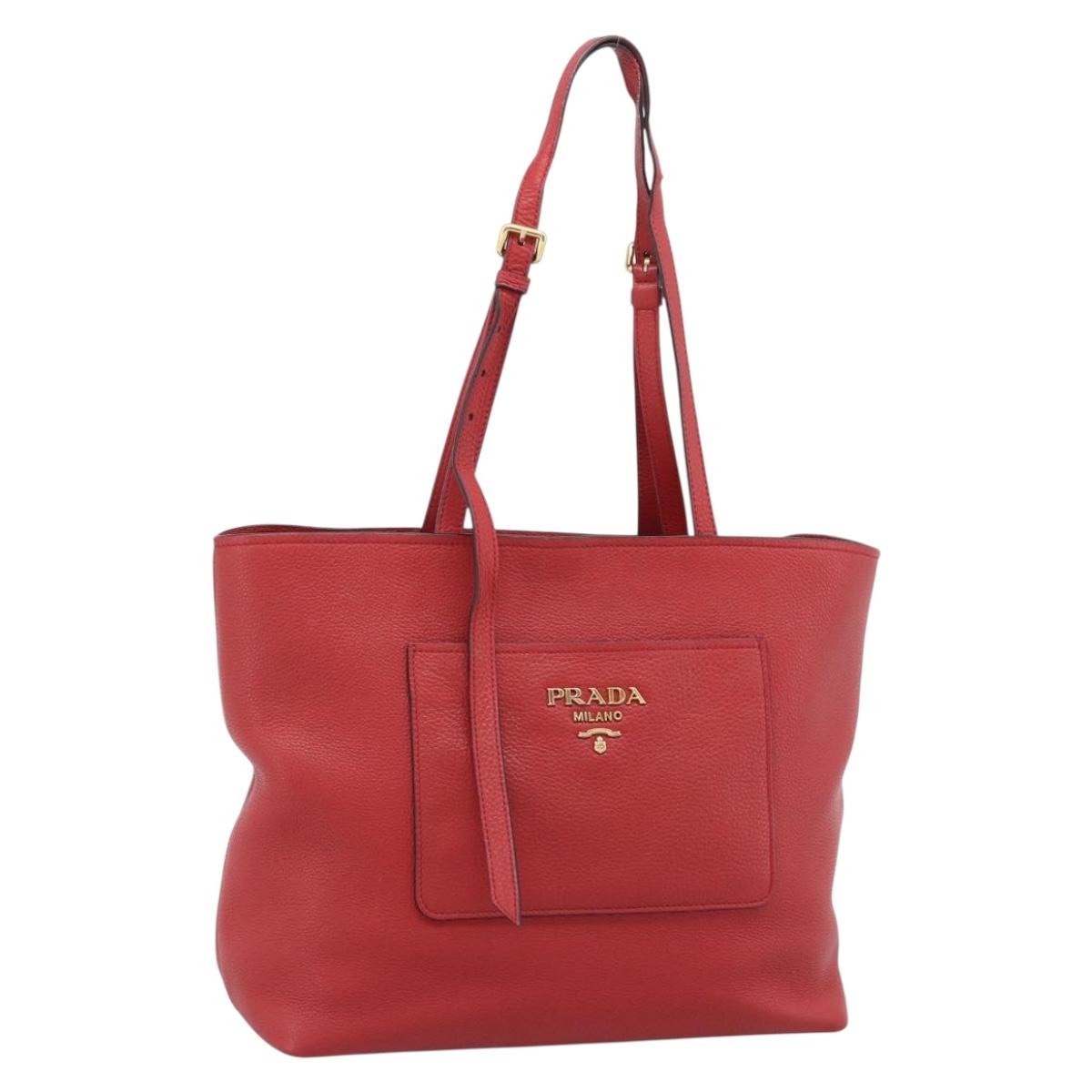 PRADA Tote Bag Leather Red Gold Auth 186125A