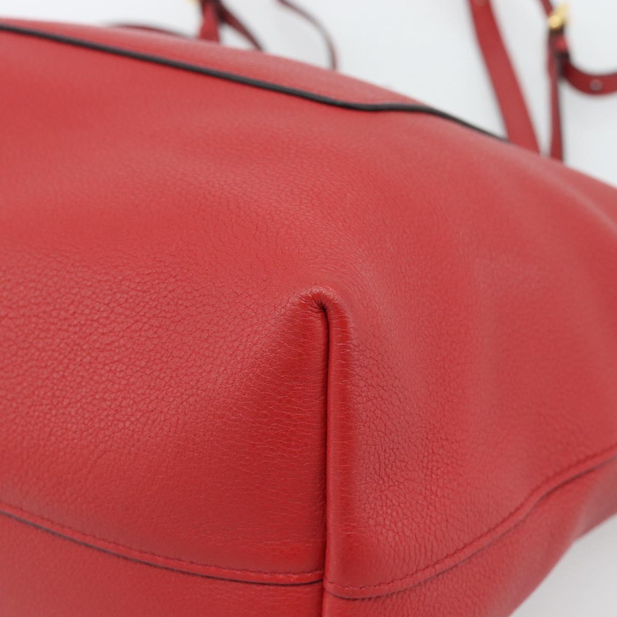 PRADA Tote Bag Leather Red Gold Auth 186125A