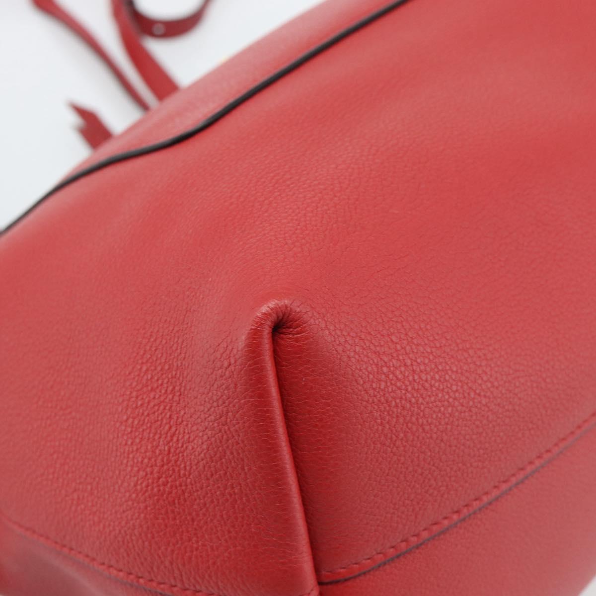 PRADA Tote Bag Leather Red Gold Auth 186125A