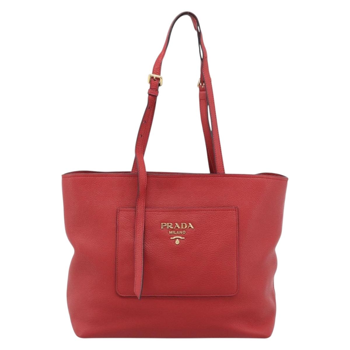 PRADA Tote Bag Leather Red Gold Auth 186125A