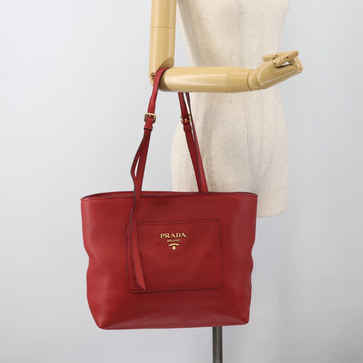 PRADA Tote Bag Leather Red Gold Auth 186125A