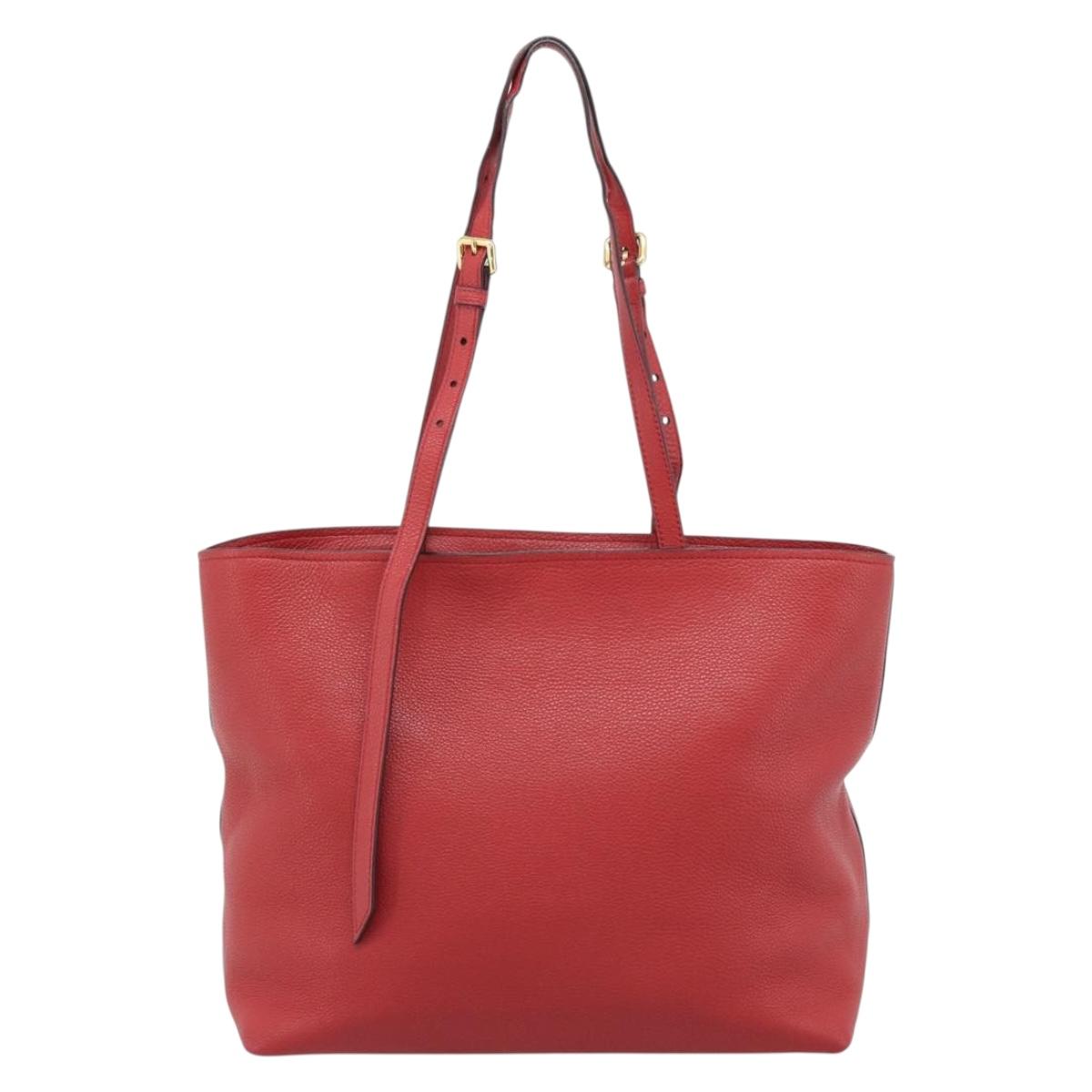 PRADA Tote Bag Leather Red Gold Auth 186125A