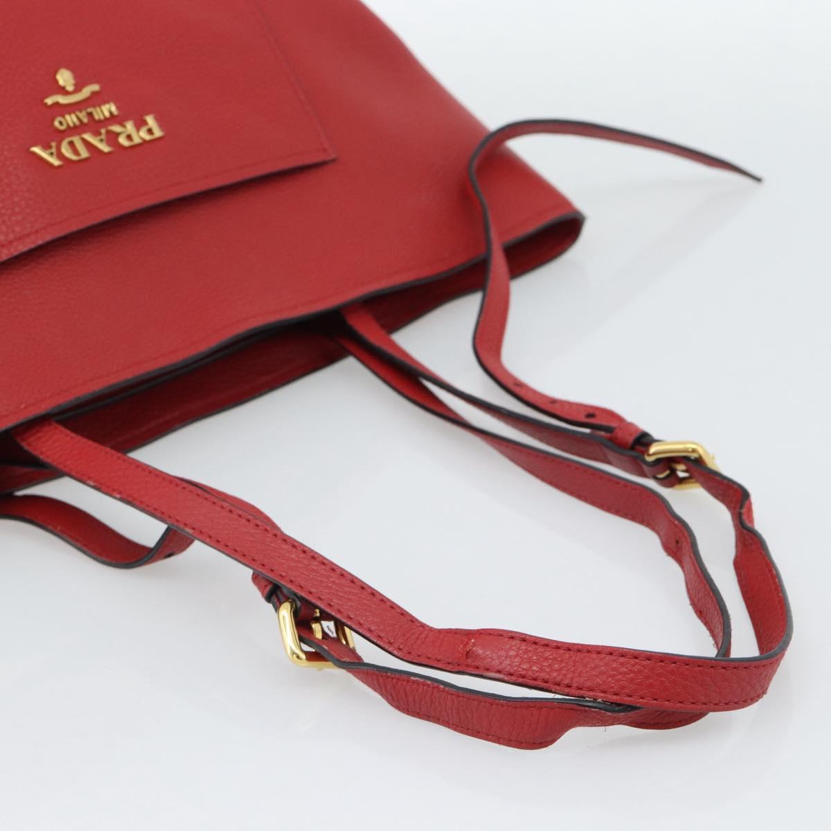 PRADA Tote Bag Leather Red Gold Auth 186125A