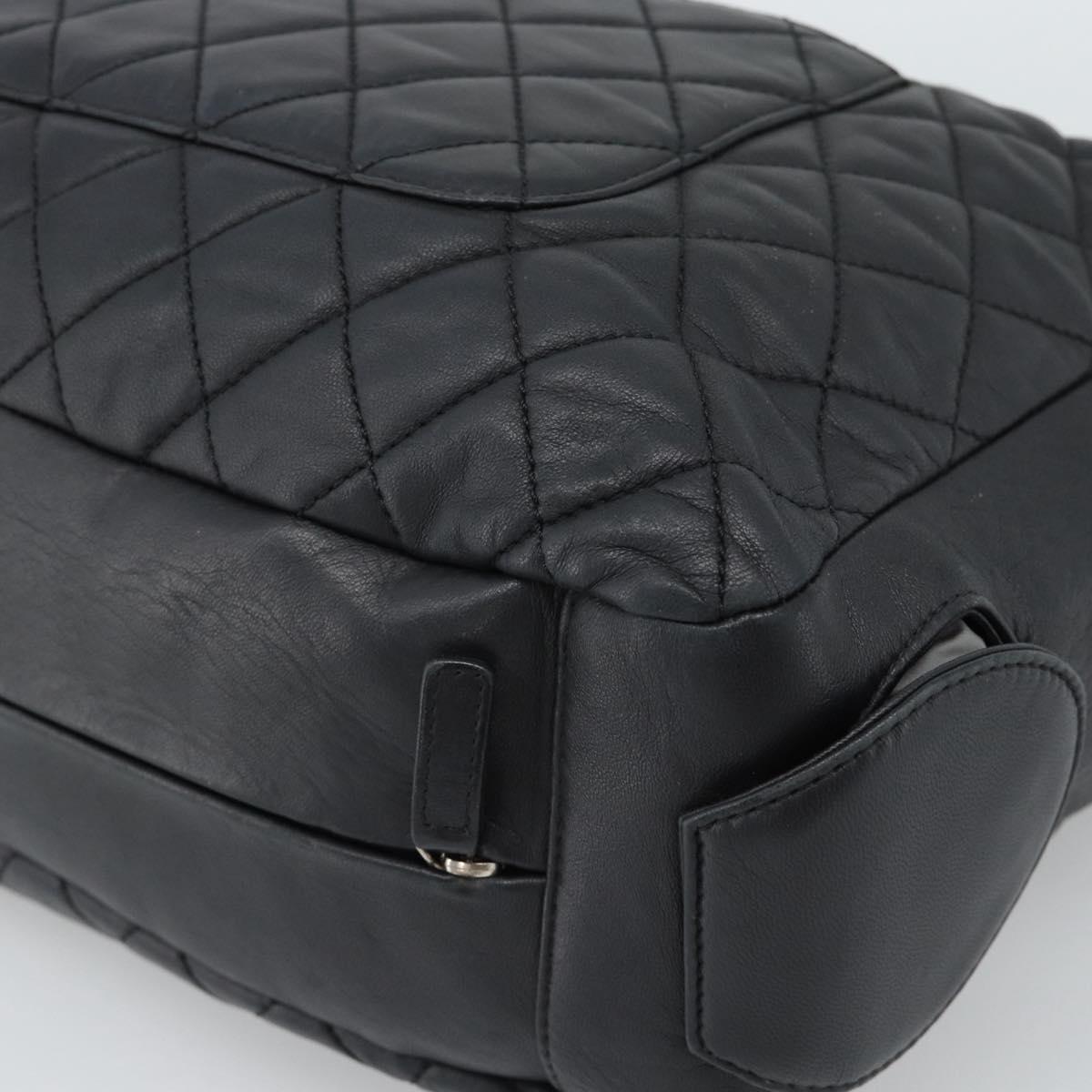 CHANEL 2.55 Chain Shoulder Bag Lamb Skin Black Silver CC Auth 186127V