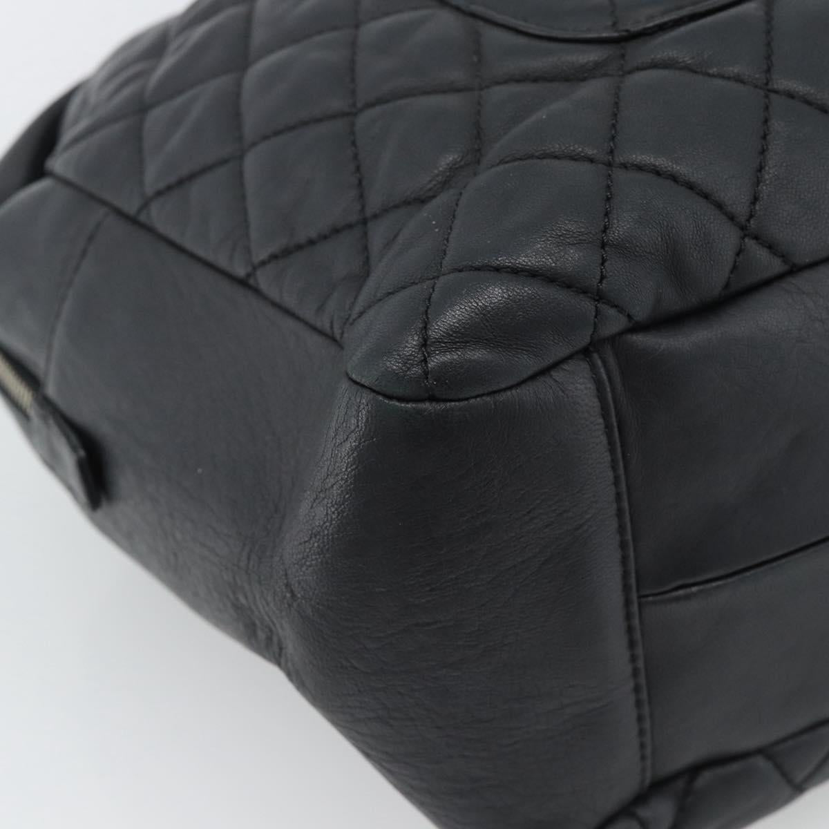 CHANEL 2.55 Chain Shoulder Bag Lamb Skin Black Silver CC Auth 186127V