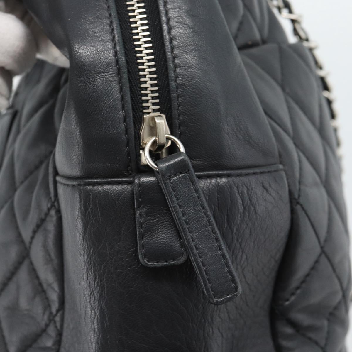 CHANEL 2.55 Chain Shoulder Bag Lamb Skin Black Silver CC Auth 186127V