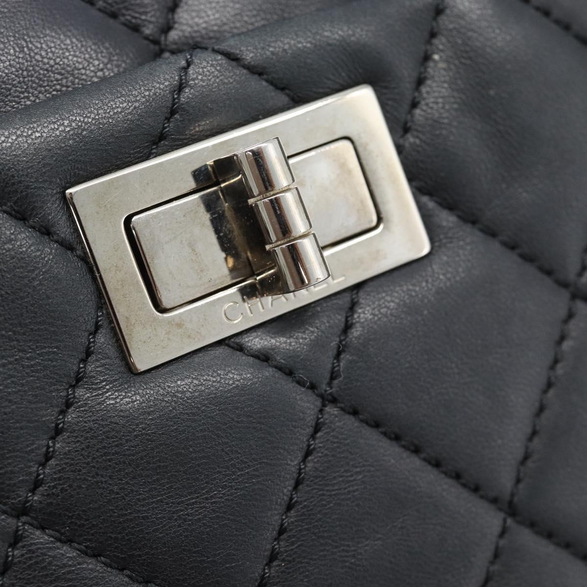 CHANEL 2.55 Chain Shoulder Bag Lamb Skin Black Silver CC Auth 186127V