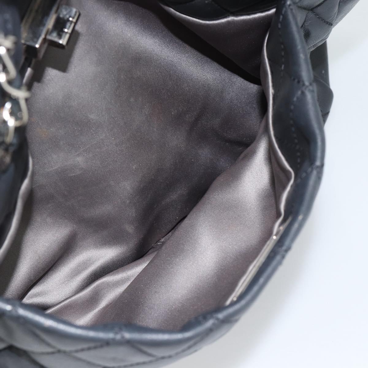 CHANEL 2.55 Chain Shoulder Bag Lamb Skin Black Silver CC Auth 186127V