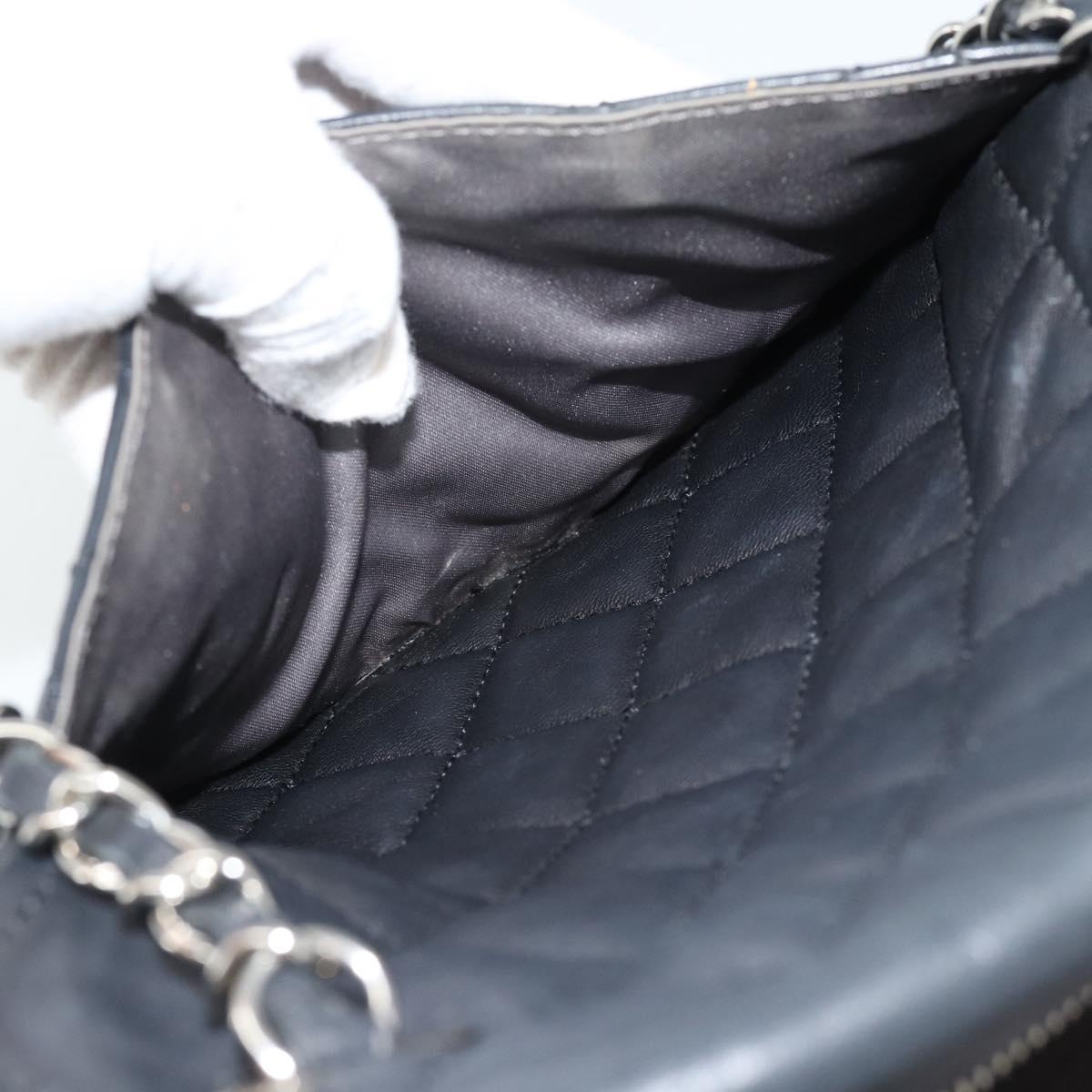 CHANEL 2.55 Chain Shoulder Bag Lamb Skin Black Silver CC Auth 186127V