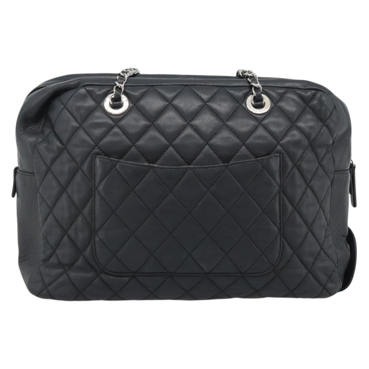 CHANEL 2.55 Chain Shoulder Bag Lamb Skin Black Silver CC Auth 186127V