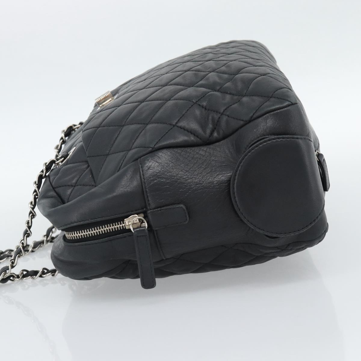 CHANEL 2.55 Chain Shoulder Bag Lamb Skin Black Silver CC Auth 186127V