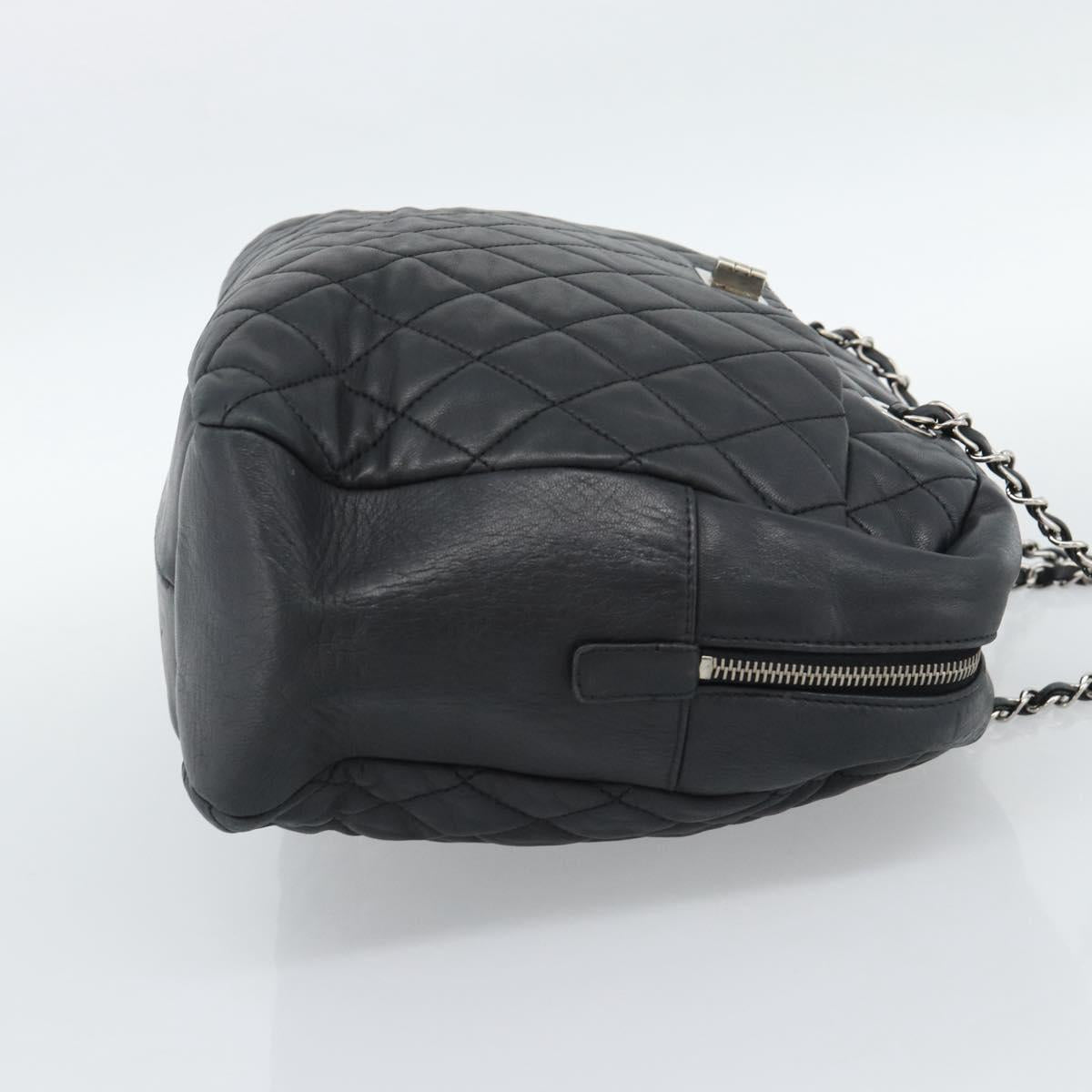 CHANEL 2.55 Chain Shoulder Bag Lamb Skin Black Silver CC Auth 186127V