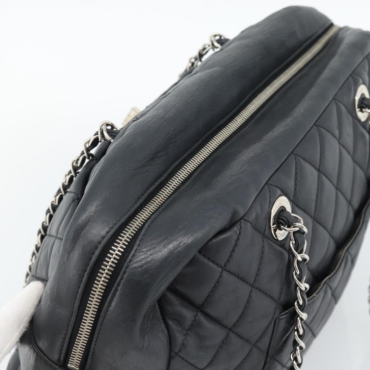CHANEL 2.55 Chain Shoulder Bag Lamb Skin Black Silver CC Auth 186127V