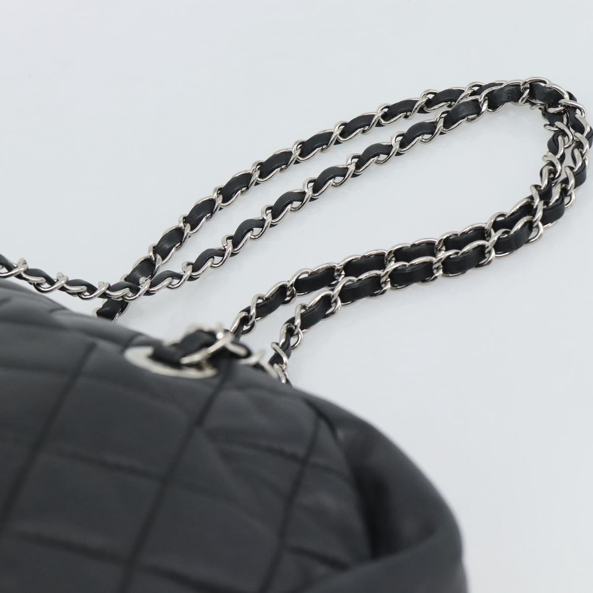 CHANEL 2.55 Chain Shoulder Bag Lamb Skin Black Silver CC Auth 186127V