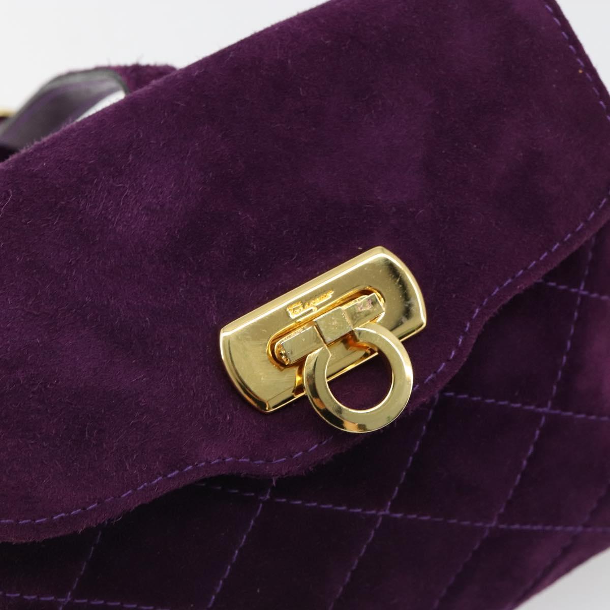 Salvatore Ferragamo Gancini Hand Bag Suede Purple Gold Auth 186128A