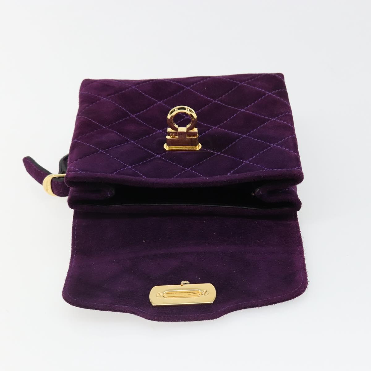 Salvatore Ferragamo Gancini Hand Bag Suede Purple Gold Auth 186128A