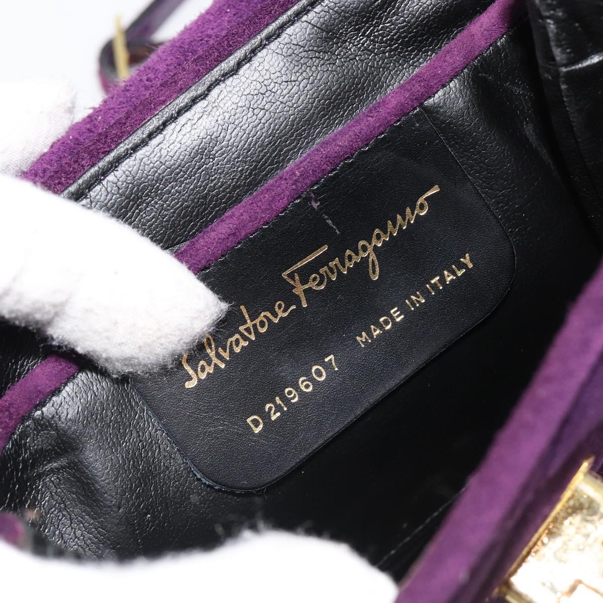 Salvatore Ferragamo Gancini Hand Bag Suede Purple Gold Auth 186128A
