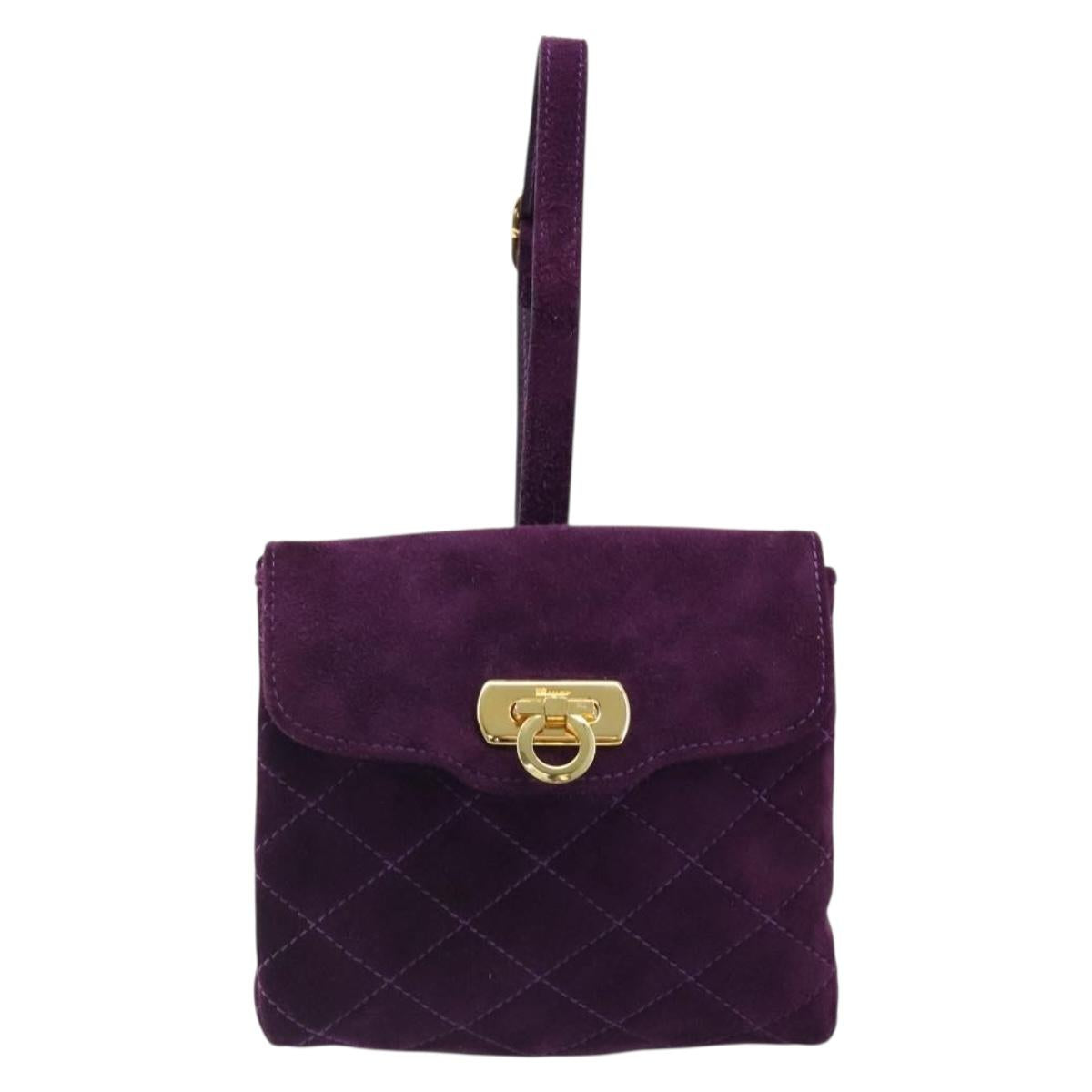 Salvatore Ferragamo Gancini Hand Bag Suede Purple Gold Auth 186128A