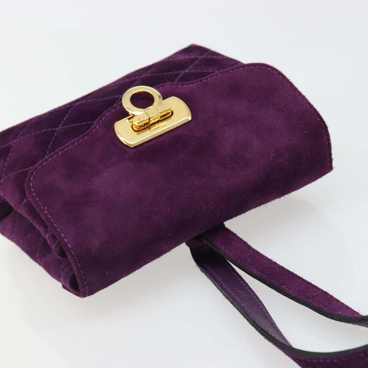 Salvatore Ferragamo Gancini Hand Bag Suede Purple Gold Auth 186128A
