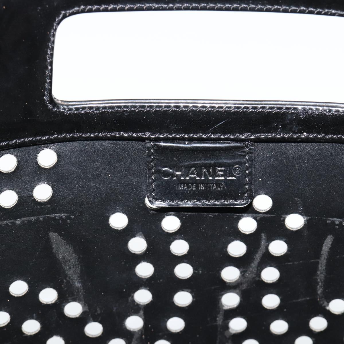 CHANEL Hand Bag Patent leather Black Silver CC Auth 186129