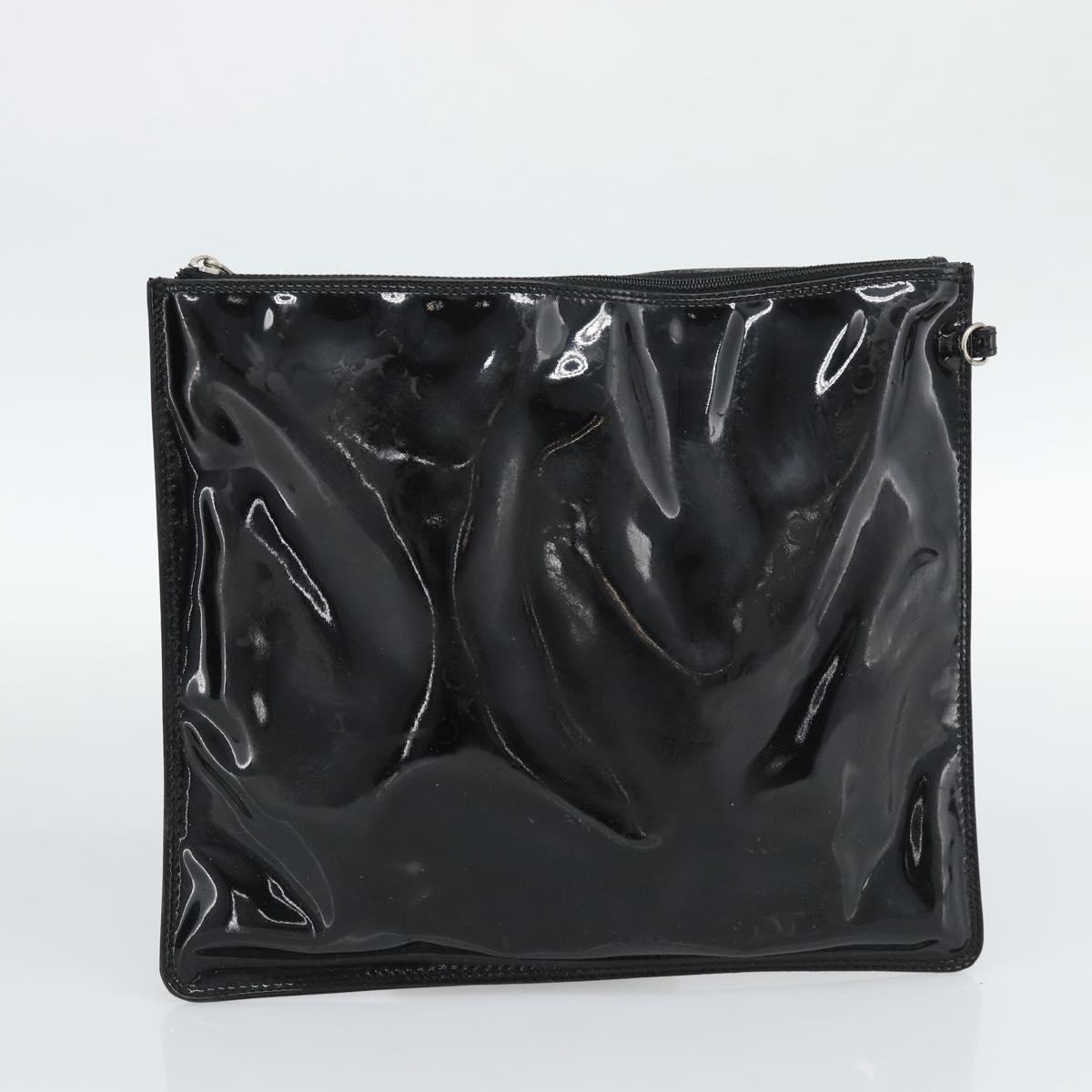 CHANEL Hand Bag Patent leather Black Silver CC Auth 186129